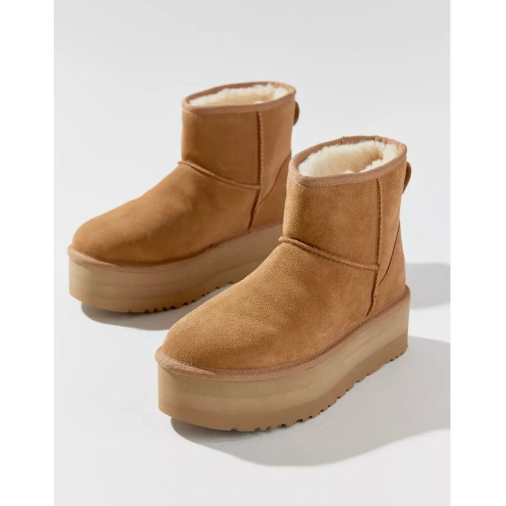UGG Women Classic Mini Platform Suede Chestnut Boots NIB - Picture 16 of 16